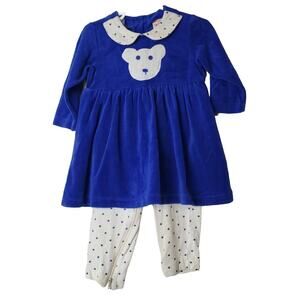 Sweet Potatoes Vintage Baby Girl 2T Dress Made In USA Blue‎ Velour Stars Outfit